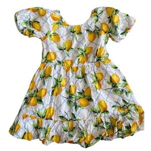 Janie and Jack Primrose Puff Sleeve Lemon Print Cotton Dress Size 3 Girls
